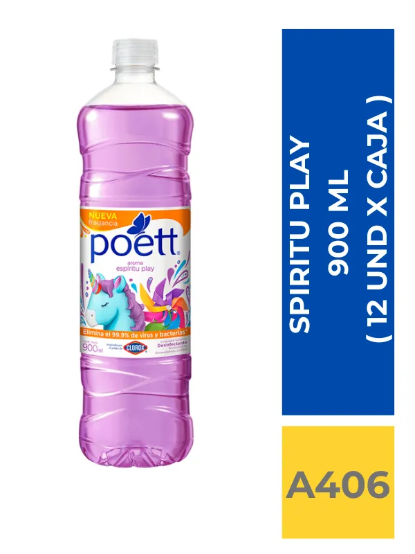 POETT LIMPIA PISOS ESPIRITU PLAY 900ML ( 12 UND X CAJA ) - Imagen 1