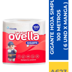 TOALLA PAPEL OVELLA HOJA SIMPLE 6 X 100 M ( 6 UND X MANGA )