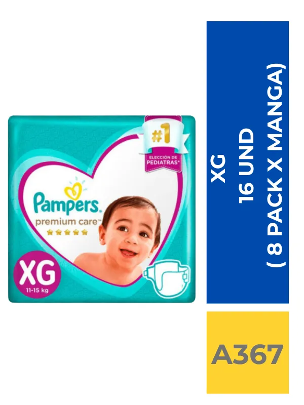 PAÑAL PAMPERS PREMIUM CARE XG 16 UND ( 8 PACK X MANGA ) - Imagen 1