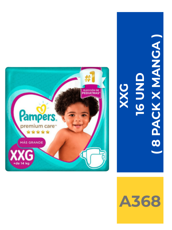 comercialboom (11) PAÑAL PAMPERS PREMIUM CARE XXG 16 UND ( 8 PACK X MANGA ) - Imagen 1