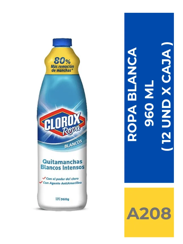 CLORO ROPA BLANCA QUITAMANCHA CLOROX  960 ML ( 12 UND X CAJA ) - Imagen 1