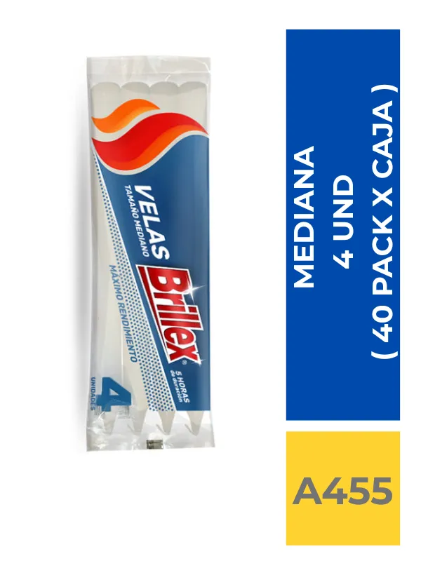 comercialboom (12) VELAS MEDIANAS BRILLEX 4 UND ( 40 PACK X CAJA ) - Imagen 1