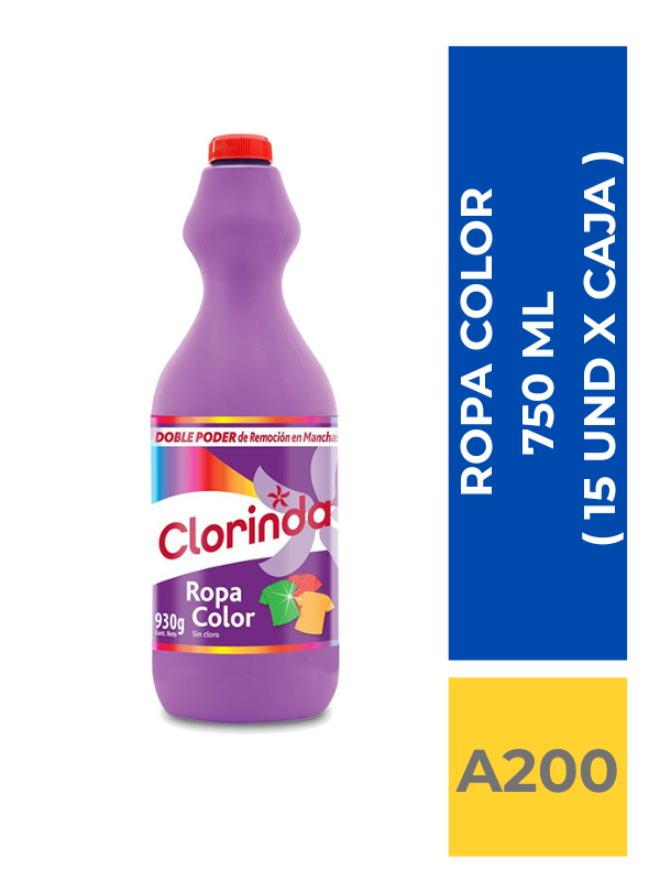 comercialboom (13) CLORO CLORINDA ROPA COLOR 930 ML ( 15 UND X CAJA ) - Imagen 1