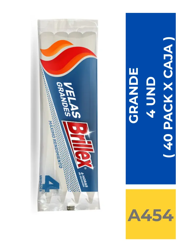 VELAS GRANDE BRILLEX 4 UND ( 40 PACK X CAJA ) - Imagen 1
