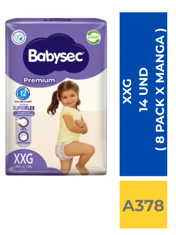 PAÑAL BABYSEC PREMIUM TALLA XXG 14 UND ( 8 PACK X MANGA ) - Imagen 1