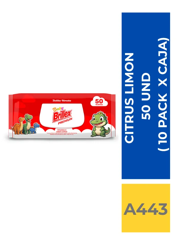 TOALLITAS HUMEDAS BRILLEX CITRUS LIMON 50 UND ( 10 PACK X CAJA ) - Imagen 1