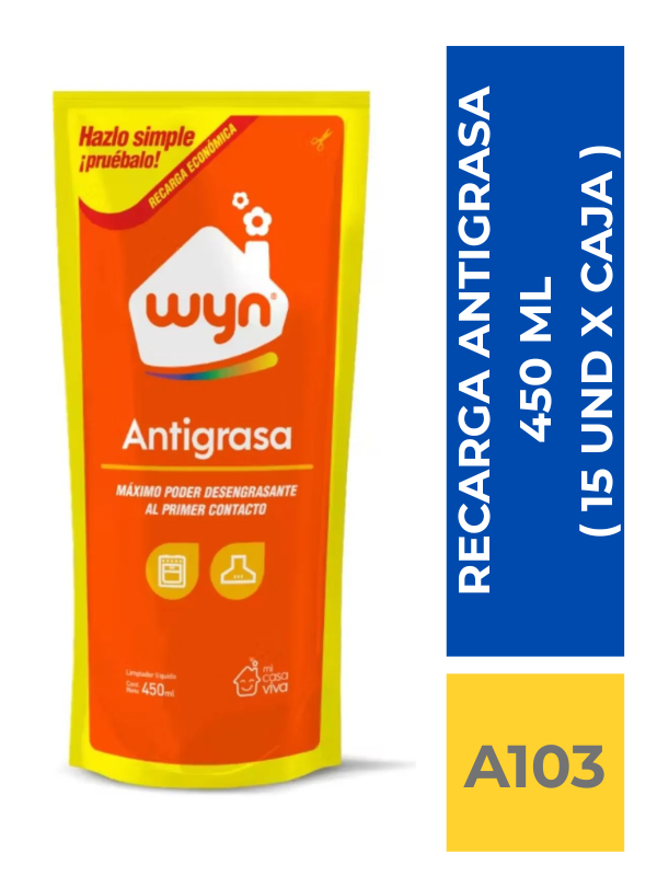 comercialboom (20) DESENGRASANTE RECARGA WYN 450 ML ( CAJA X 15 UN) - Imagen 1