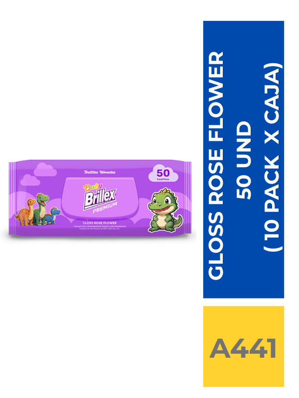comercialboom (22) TOALLITAS HUMEDAS BRILLEX GLOSS ROSE FLOWER 50 UND ( 10 PACK X CAJA ) - Imagen 1