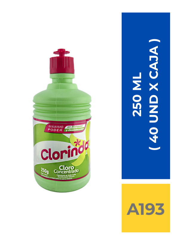 comercialboom (22) CLORO CLORINDA 250 ML ( 40 UND X CAJA ) - Imagen 1