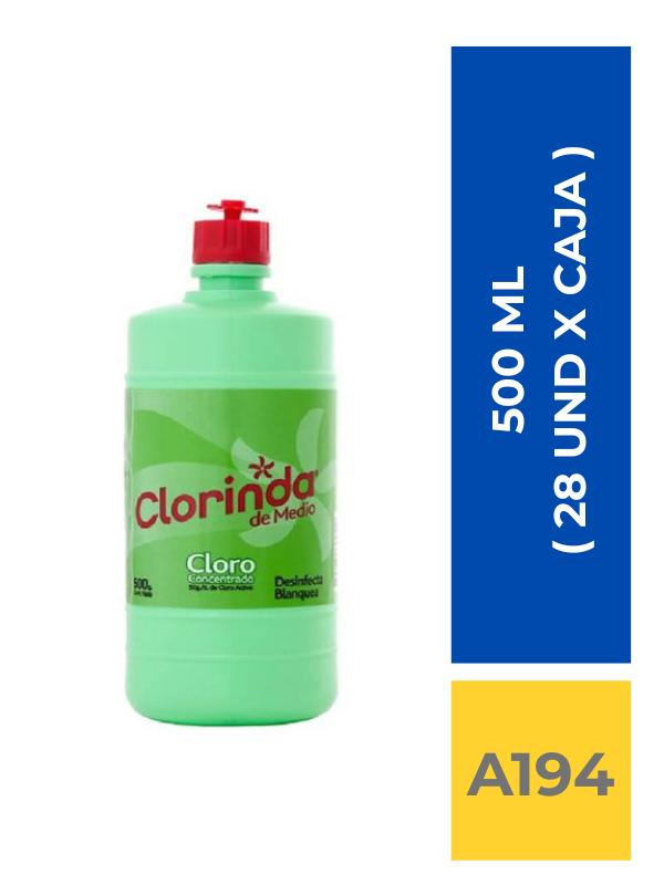 comercialboom (23) CLORO CLORINDA 500 ML ( 28 UND X CAJA ) - Imagen 1