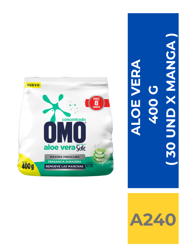 comercialboom (23) DET. OMO SOFT VERDE ALOE 400 GR ( 30 UN X MANGA ) - Imagen 1
