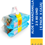 TOALLITAS HUMEDAS BRILLEX ALOE VERA 2 X 80 UND ( 6 PACK X CAJA )