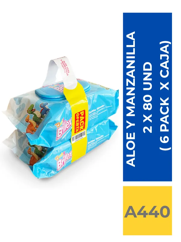 TOALLITAS HUMEDAS BRILLEX ALOE VERA 2 X 80 UND ( 6 PACK X CAJA ) - Imagen 1