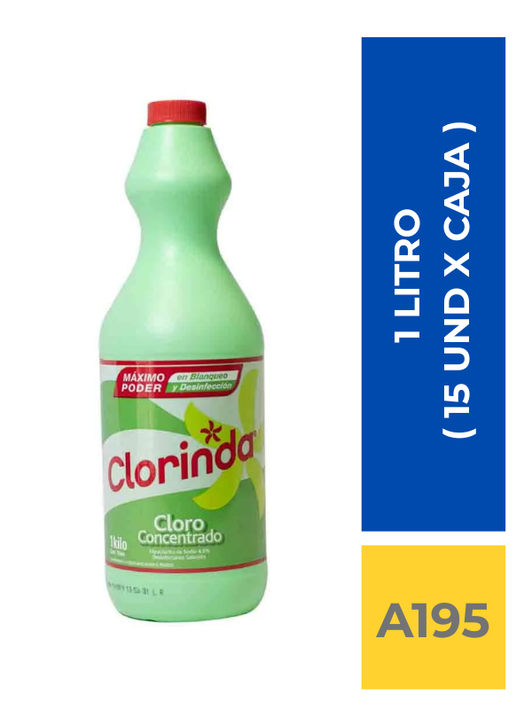 comercialboom (24) CLORO CLORINDA 1 LITRO ( 15 UND X CAJA ) - Imagen 1