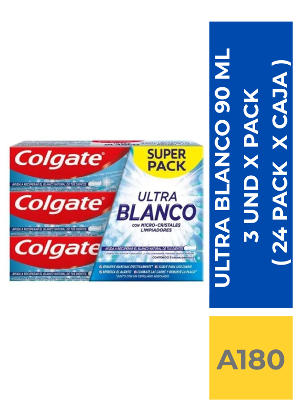 comercialboom (34) CREMA DENTAL ULTRA BLANCO COLGATE 90 ML 3 UND X PACK ( 24 PACK X CAJA ) - Imagen 1