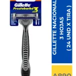 PRESTOBARBA GILLETTE  3 HOJAS NACIONAL PLOMA ( 24 UND X TIRA  6 TIRA X CAJA )