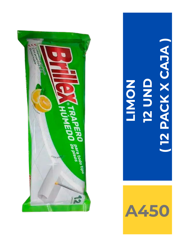 comercialboom (4) TRAPERO HUMEDO BRILLEX 12 UND LIMON ( 12 PACK X CAJA ) - Imagen 1