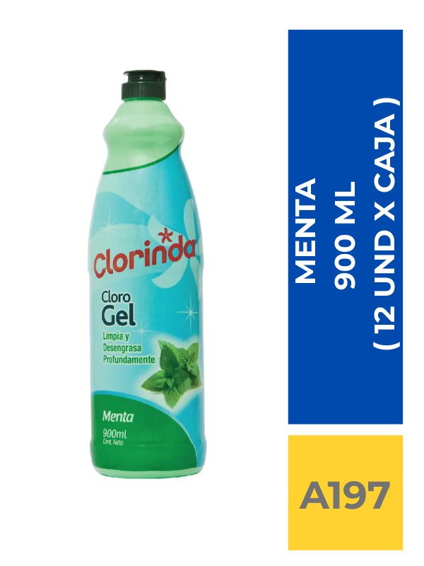 comercialboom (4) CLORO GEL CLORINDA MENTA 900 ML ( 12 UND X CAJA ) - Imagen 1