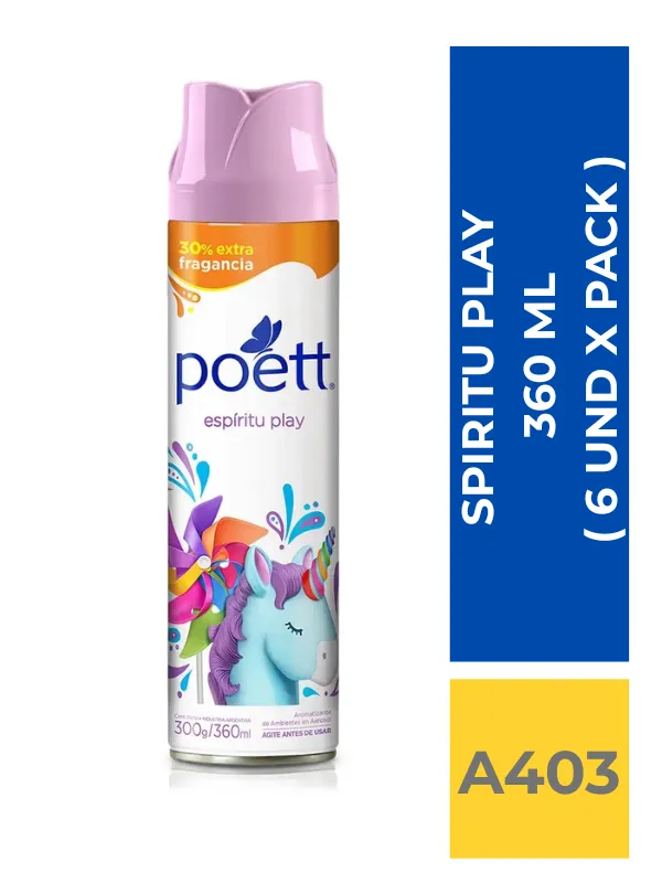 POETT DESODORANTE ESPIRITU PLAY 360 ML ( 6 UND X PACK ) - Imagen 1