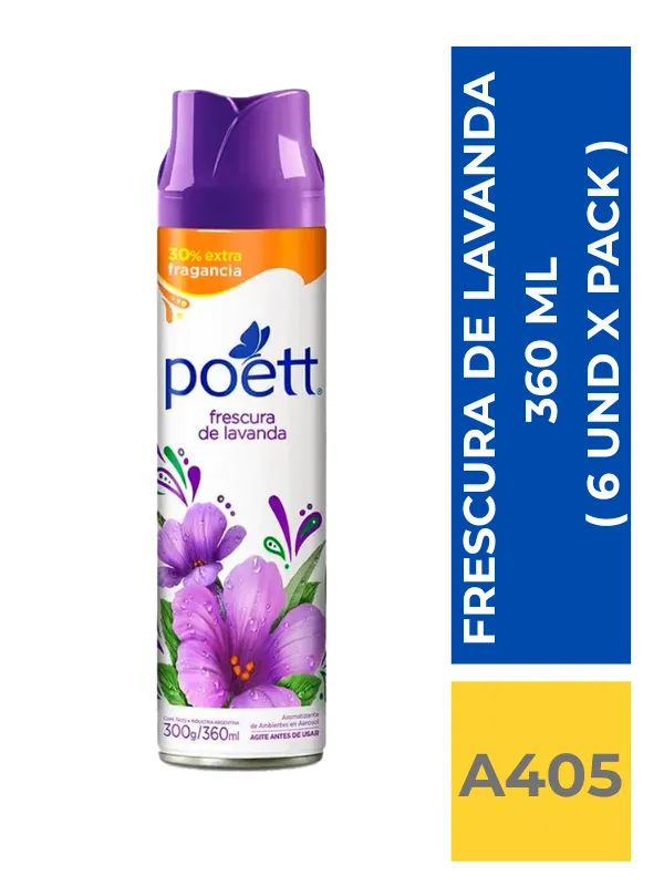comercialboom (42) POETT DESODORANTE FRESCURA LAVANDA 360 ML (6 UND X PACK ) - Imagen 1