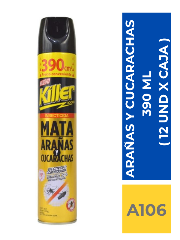 comercialboom (46) INSECTICIDA KILLER MATA ARAÑA Y CUCARACHA 390 ML ( 12 UND X CAJA ) - Imagen 1