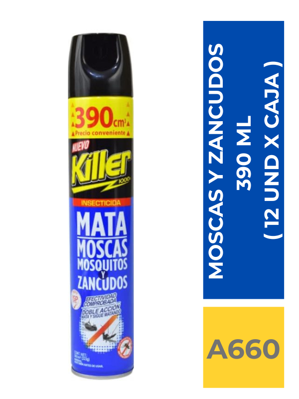 comercialboom (47) INSECTICIDA KILLER MATA MOSCA Y SANCUDOS 390 ML ( 12 UND X CAJA ) - Imagen 1