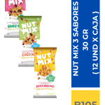 NUT MIX MIXTO 3 SABORES ( AVELLANA, COCO, NUEZ ) ( 12 UND X DISPLAY) ( 12 DISPLAY X CAJA )