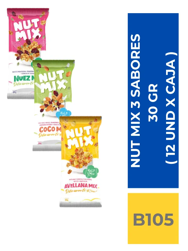 NUT MIX MIXTO 3 SABORES ( AVELLANA, COCO, NUEZ ) ( 12 UND X DISPLAY) ( 12 DISPLAY X CAJA ) - Imagen 1