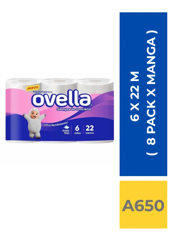 PAPEL HIGIENICO OVELLA 6 X 22 M ( 8 PACK X MANGA ) - Imagen 1