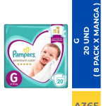 PAÑAL PAMPERS PREMIUM CARE G 20 UND ( 8 PACK X MANGA )