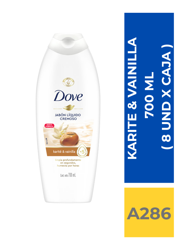 comercialboom (8) JABON LIQUIDO DOVE KARITE & VAINILLA 700 ML ( 8 UND X CAJA ) - Imagen 1