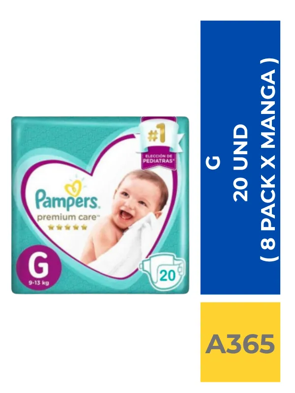 PAÑAL PAMPERS PREMIUM CARE G 20 UND ( 8 PACK X MANGA ) - Imagen 1