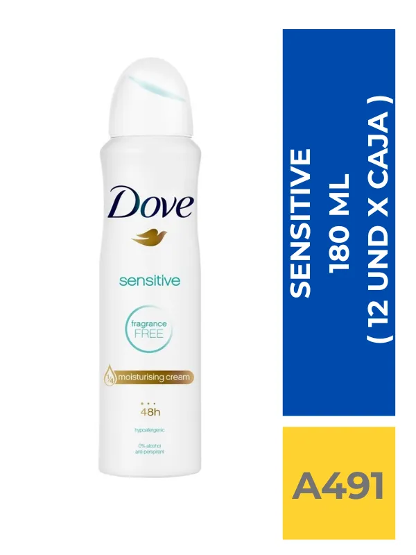 comercialboom (80) DEO.SPRAY DOVE SENSITIVE 150 ML (M) ( 12 UND X CAJA ) - Imagen 1