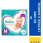 PAÑAL PAMPERS PREMIUM CARE M 20 UND ( 8 PACK X MANGA )
